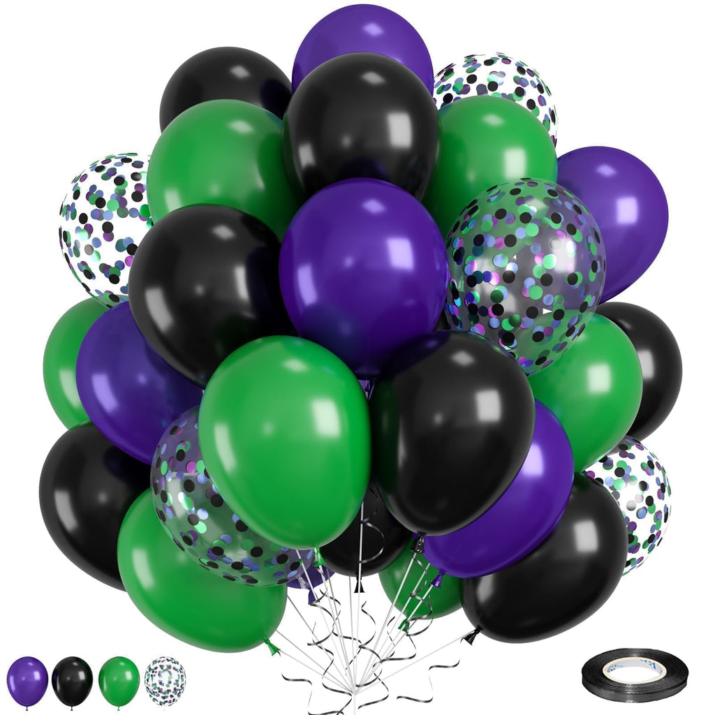 Purple Green Black Balloons, Monster Truck Balloon,12 Inch Green Dark Purple Balloons for Boys 3rd 4th 5th Boys Baby Shower Race Car Theme Truck Theme Birthday Party Decorations