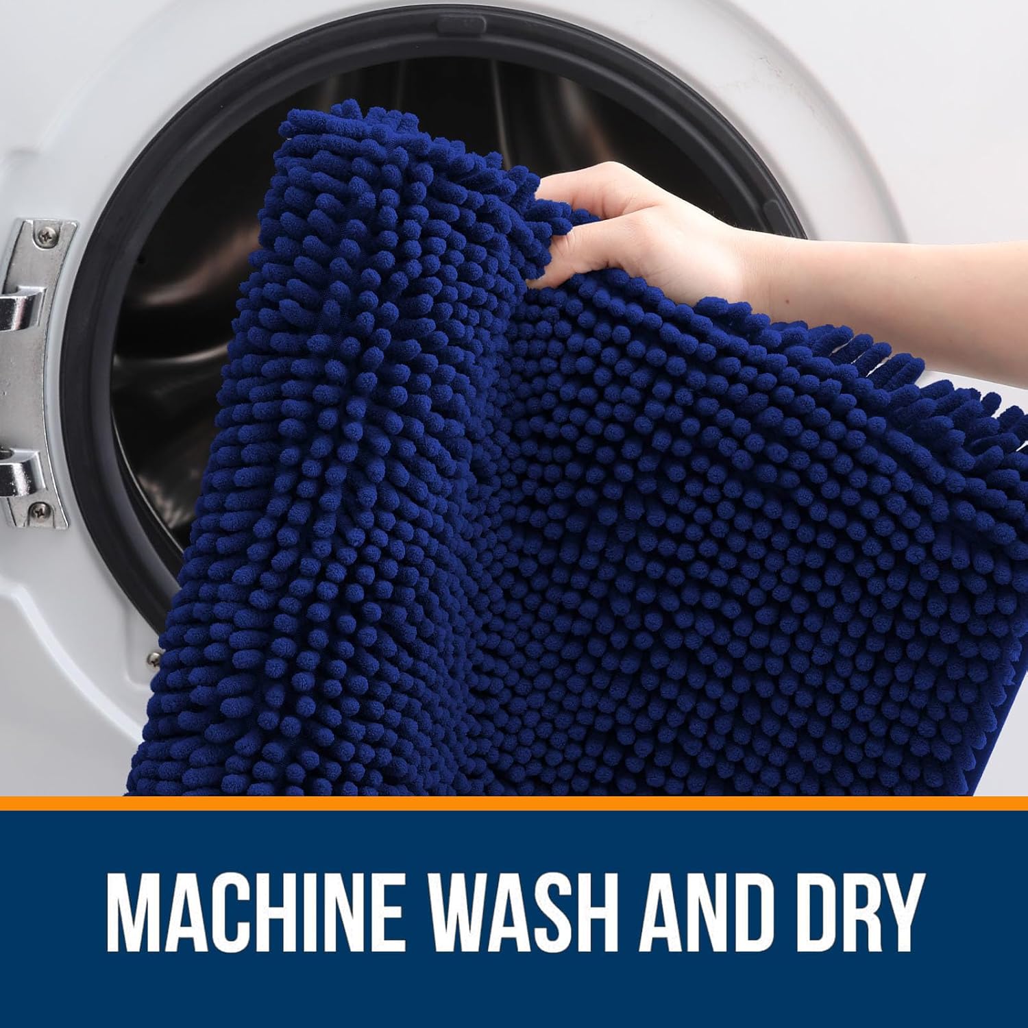 OLANLY Large Bath Rugs - Extra Soft Chenille with Rubber Backing | Quick Dry, Machine Washable, Navy 50x30