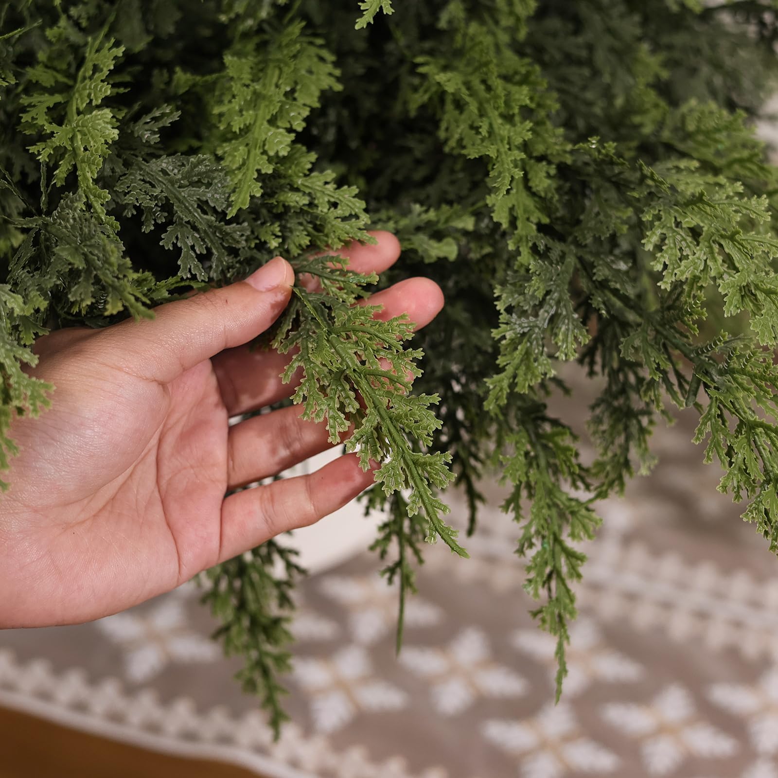 Juxdp Real Touch Christmas Cedar Branches-18 Inches, Artificial Cedar Branch Faux Greenery Plants Stem Fake Pine Picks for Vase DIY Crafts Garland Wreath Xmas Indoor Outdoor Decor (12 Pcs)