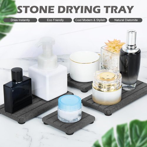Diatomite Stone Soap Tray - 4PCS Fast Drying Water Absorbing Coaster for Bathroom & Kitchen