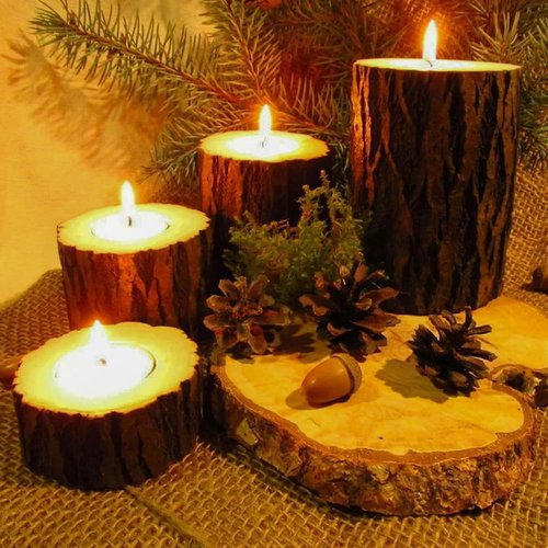 FUNSUEI Wooden Tea Light Candle Holders - Rustic Votive Log Holders for Table Decoration | 18 PCS in 3 Sizes