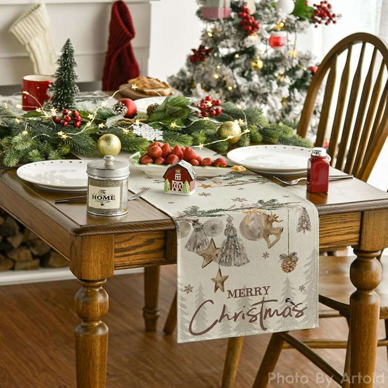 Beige 13 x 120 Inch Christmas Table Runner - Artoid Mode