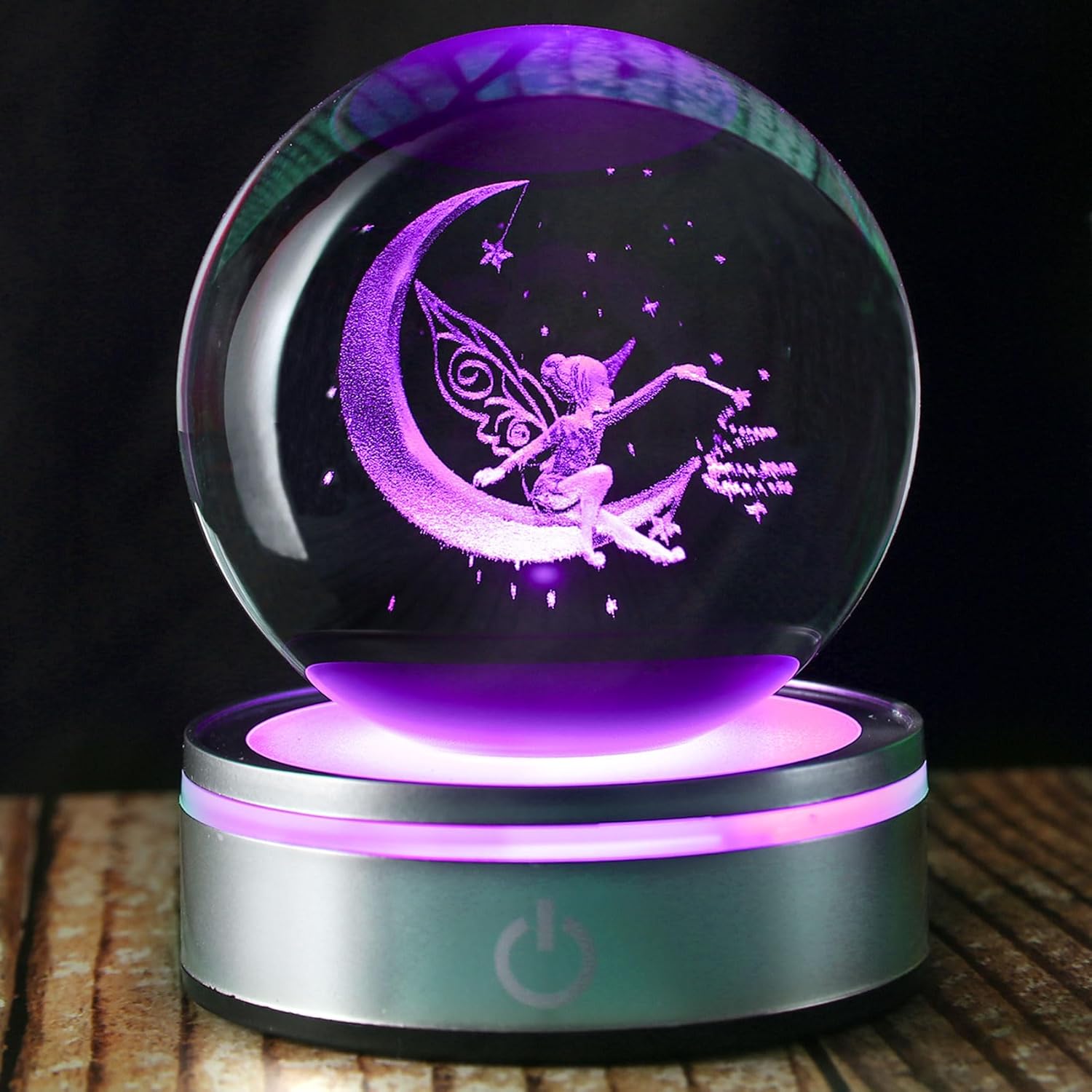 3D Crystal Ball Moon Decor Light - Laser Engraved Glass Sphere Fairy Gift for Women & Girls | 80mm