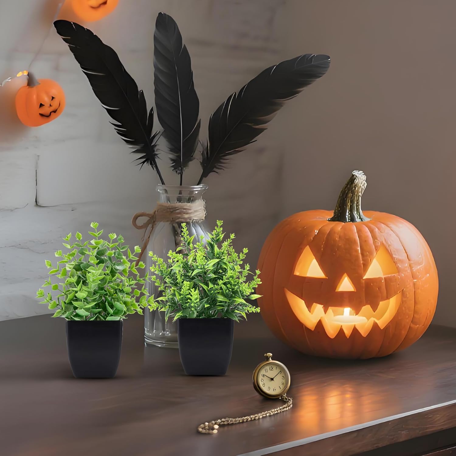 Skiennix 2 Pack Small Fake Plants - Stylish Black Bathroom Accessories for Home & Kitchen Decor