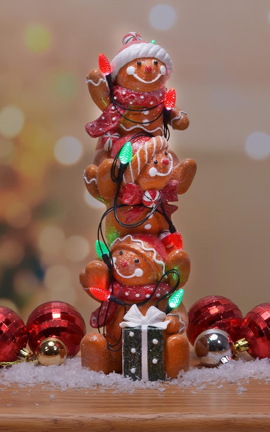 Mark Feldstein & Associates Gingerbread Men Tabletop Figurine Decor - LED C7 Bulbs, 12 Inch
