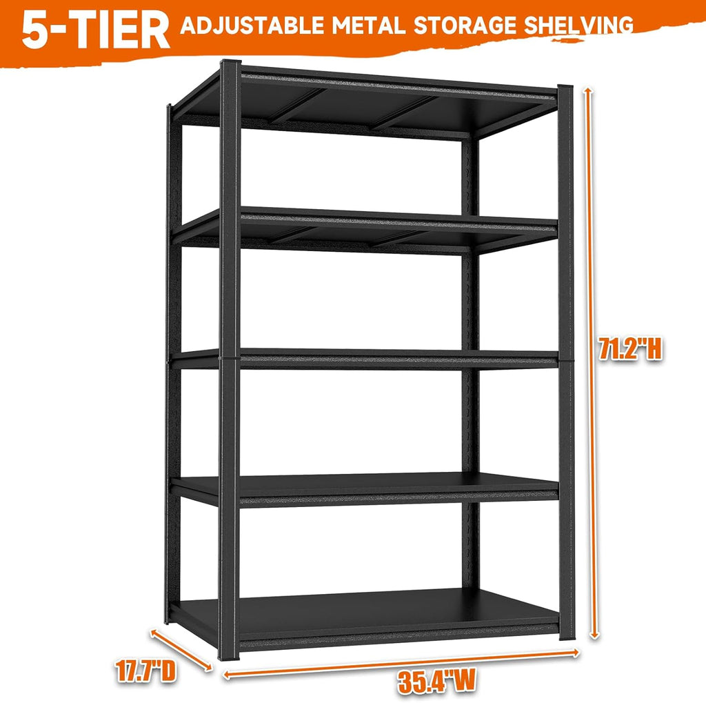 Skiennix Heavy Duty Garage Shelving Unit - 5-Tier Adjustable Metal Storage Rack | 3000 LBs Capacity, 35.4"W x 17.7"D x 71.2"H