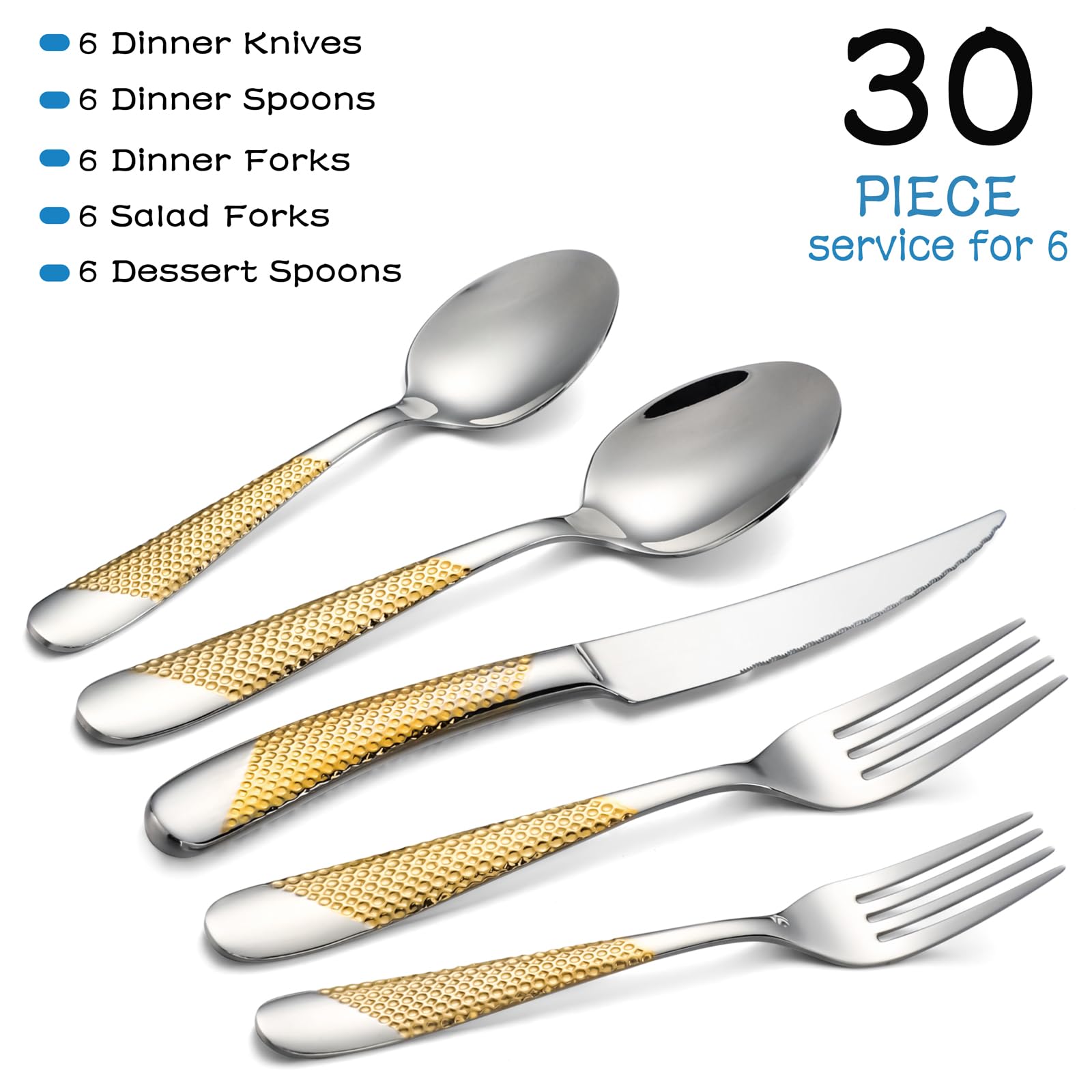 Silverware Set of 30 Stainless Steel Flatware Set Service for 6 Includes Knives Spoons Forks Kitchen Utensil Cutlery Sets For Home Kitchen Hotel