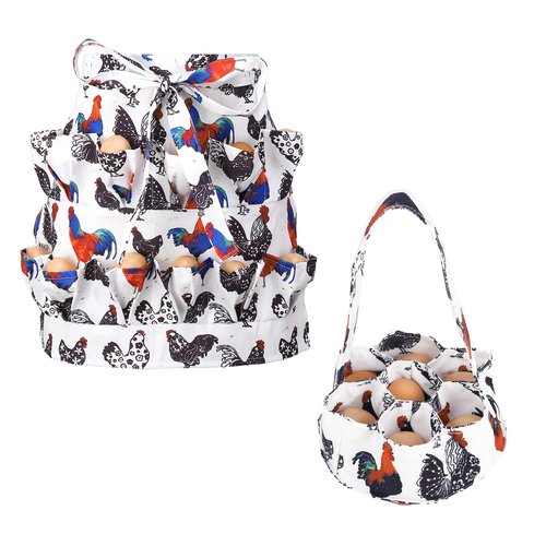 XLSXEXCL Egg Collecting Apron and Basket, 12 Deep Pockets Chicken Apron and 7 Deep Pockets Chicken Egg Basket, Tie:106cm(L)