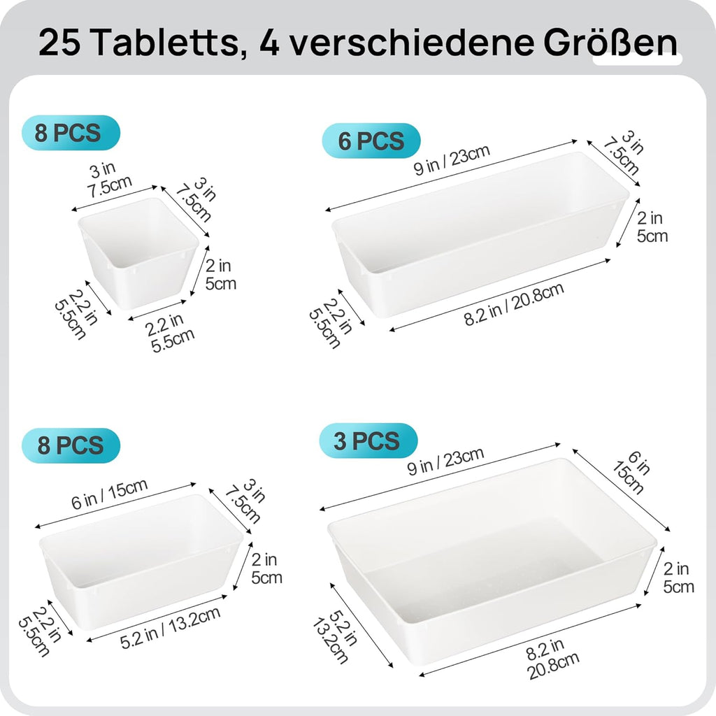 Vtopmart 25 PCS Plastic Drawer Organizers - Versatile Storage Trays for Makeup, Kitchen & Office