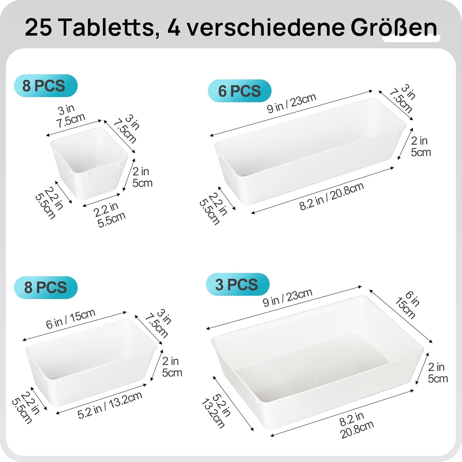 Vtopmart 25 PCS Plastic Drawer Organizers - Versatile Storage Trays for Makeup, Kitchen & Office