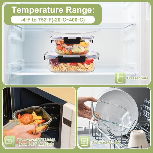 Liuruiyu Glass Food Storage Containers - 8 Pack Airtight Meal Prep Bento Boxes | Leak-Proof, BPA Free