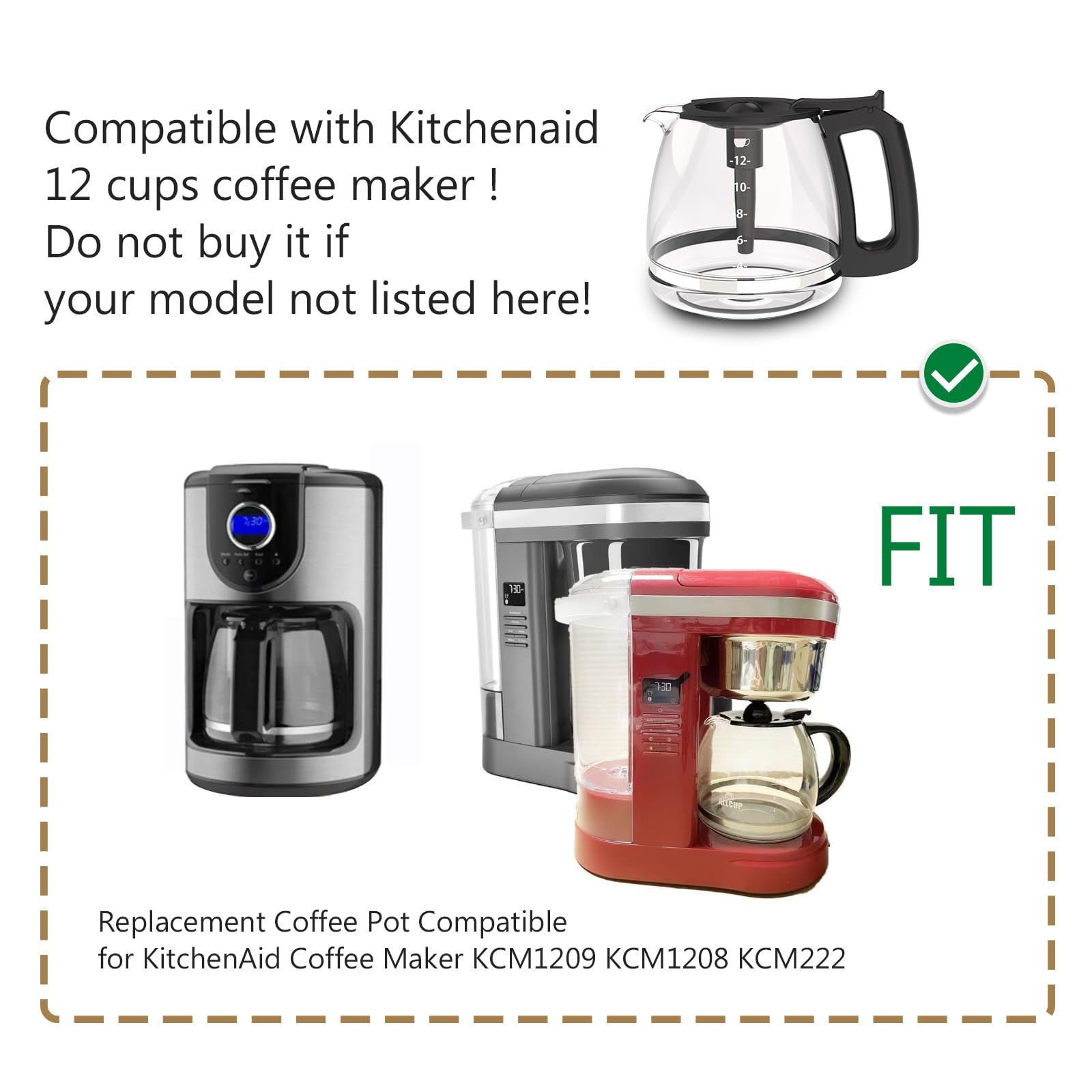 Replacement Coffee Pot Compatible for KitchenAid Coffee Maker KCM1209 KCM1208 KCM222