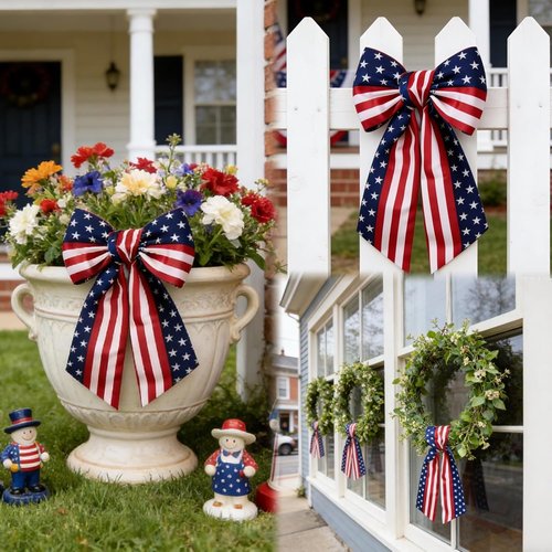 Dream Loom Patriotic 4th of July Wreath Sash - 2pcs Red, White & Blue Satin Decor for Front Door