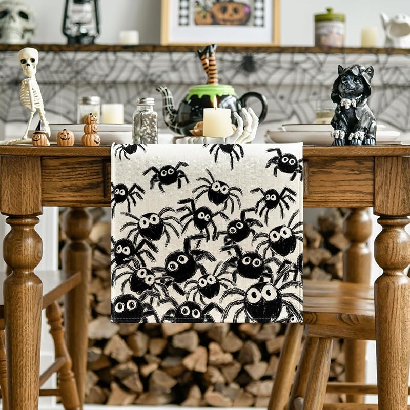 Beige 13x72 Inch Artoid Mode Halloween Table Runner - 210 GSM, Polyester