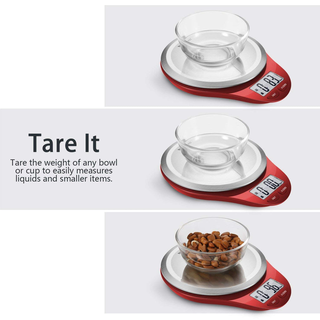 NUTRI FIT Digital Kitchen Scale - Large Stainless Steel Platform for Accurate Baking & Cooking | 1g Increment, Red
