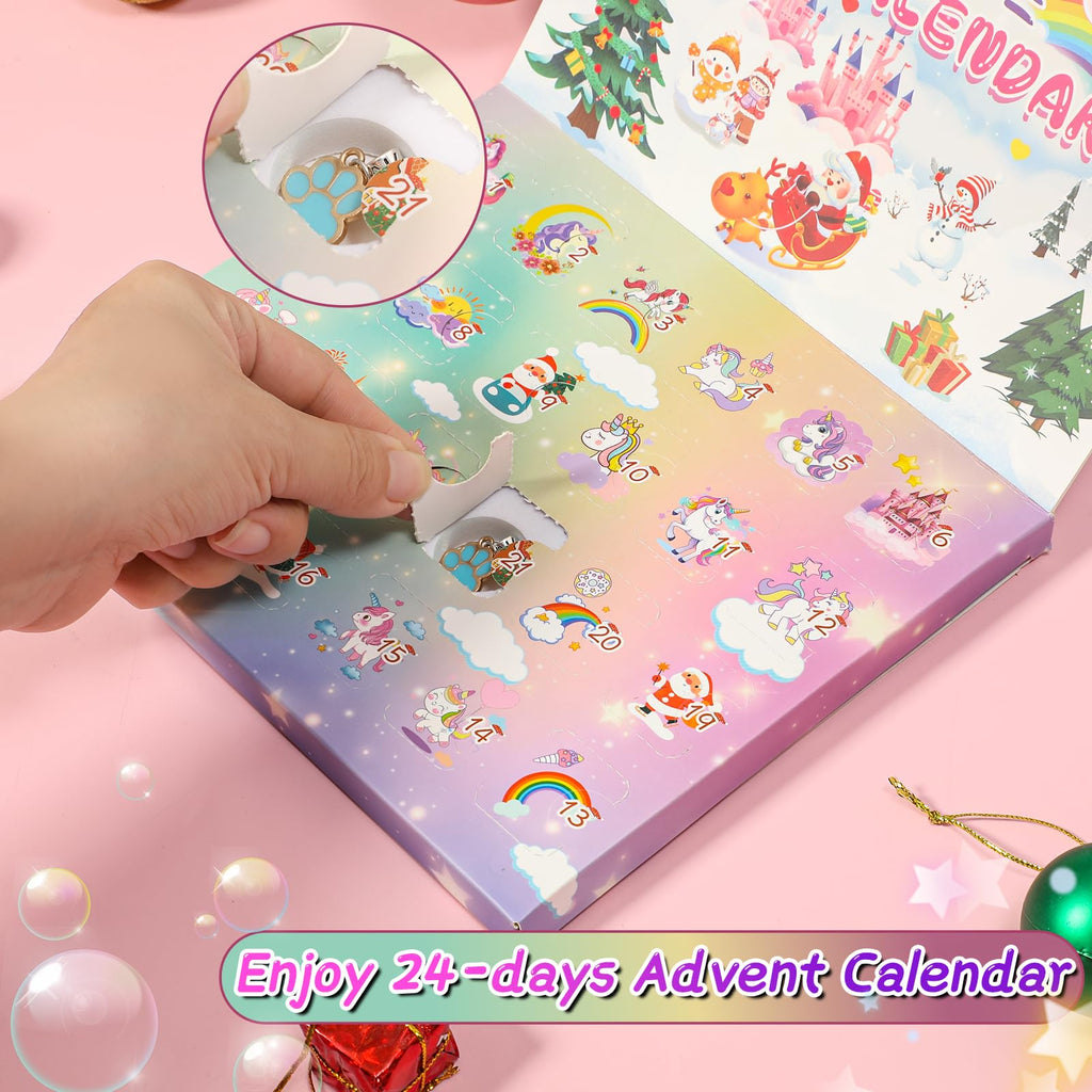 Advent Calendar 2026 Girls, 24 Days Christmas Countdown Calendar with 2pcs DIY Charm Bracelets Kits, DIY Christmas Charm Bracelet Gifts for Girls Kids Women