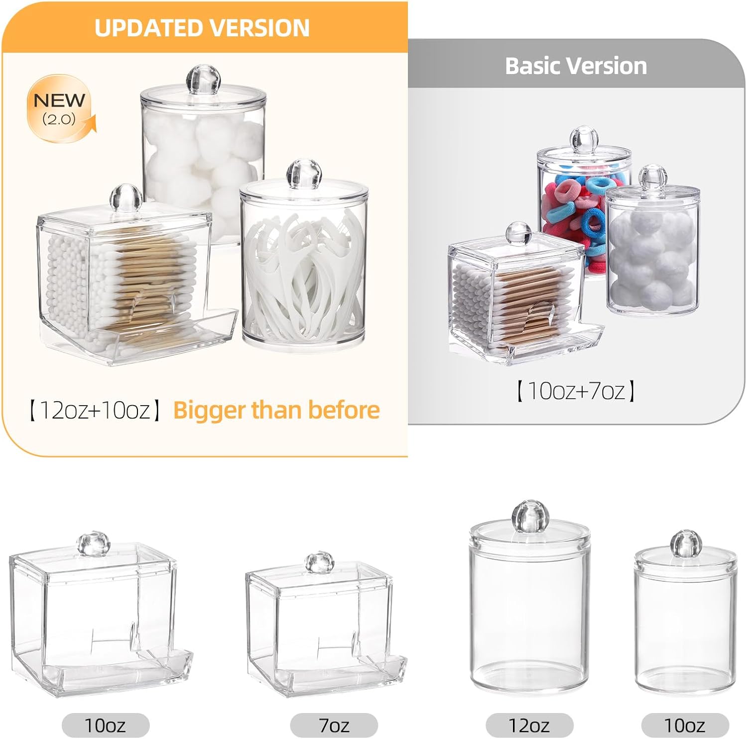 Tbestmax Qtips Dispenser - Clear Plastic Apothecary Jar for Cotton Balls & Swabs | 10/12 oz Storage Solution