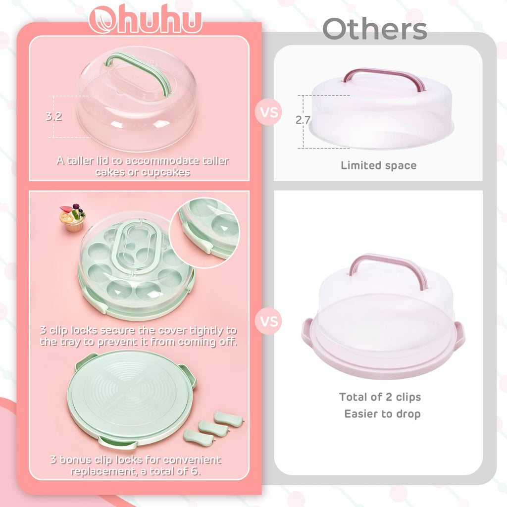 Ohuhu Cheesecake Container, Cake Pie Carrier BPA-Free up to 10'' Cake - Cupcake Containers with Lid and 2 Handles 4-in-1 Multipurpose Cake Keeper Holder Platter for Pie Devil Eggs Perfect Gifts