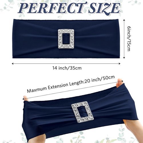 CHENGU Spandex Chair Sashes - 50 Pcs with Square Buckle Slider for Wedding & Party Decor | Navy Blue