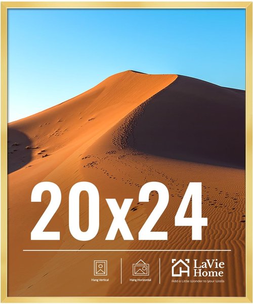 LaVie Home 20x24 Gold Picture Frame - HD Plexiglass Wall Display Frame for Vertical/Horizontal Use