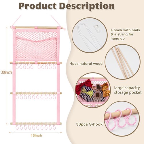 Kangaroo Hair Bow Organizer - Large Capacity Headband Holder for Baby Girls | Wall Hanging Nursery Decor