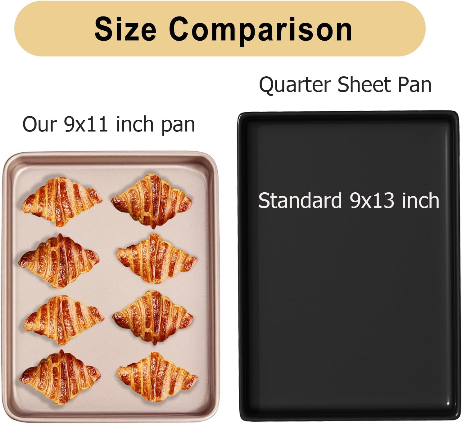 Small Cookie Sheet Pan 9x11 Inch - Nonstick Baking Tray 2-Pack | Heavy Duty Carbon Steel, Gold Finish