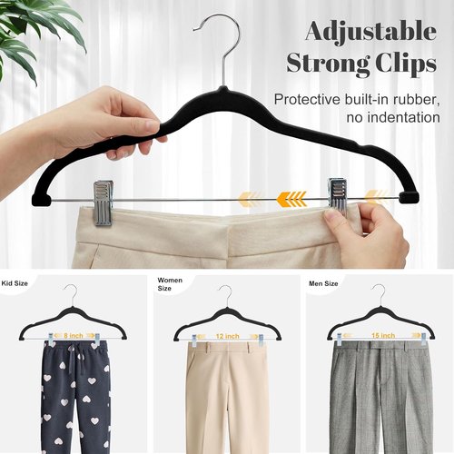 HOUSE DAY Velvet Skirt Hangers - 24 Pack Black Non-Slip Clips for Space-Saving Pants & Skirts