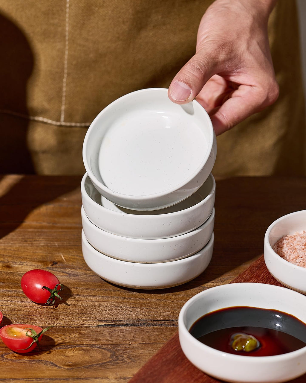 famiware Milkyway Ceramic Soy Sauce Dish, Dipping Bowls Set of 6, Dipping Sauce Bowls/Dishes, 4oz Small Serving Bowls for Side Dishes, Condiment, Sushi, Appetizer, Dessert, White