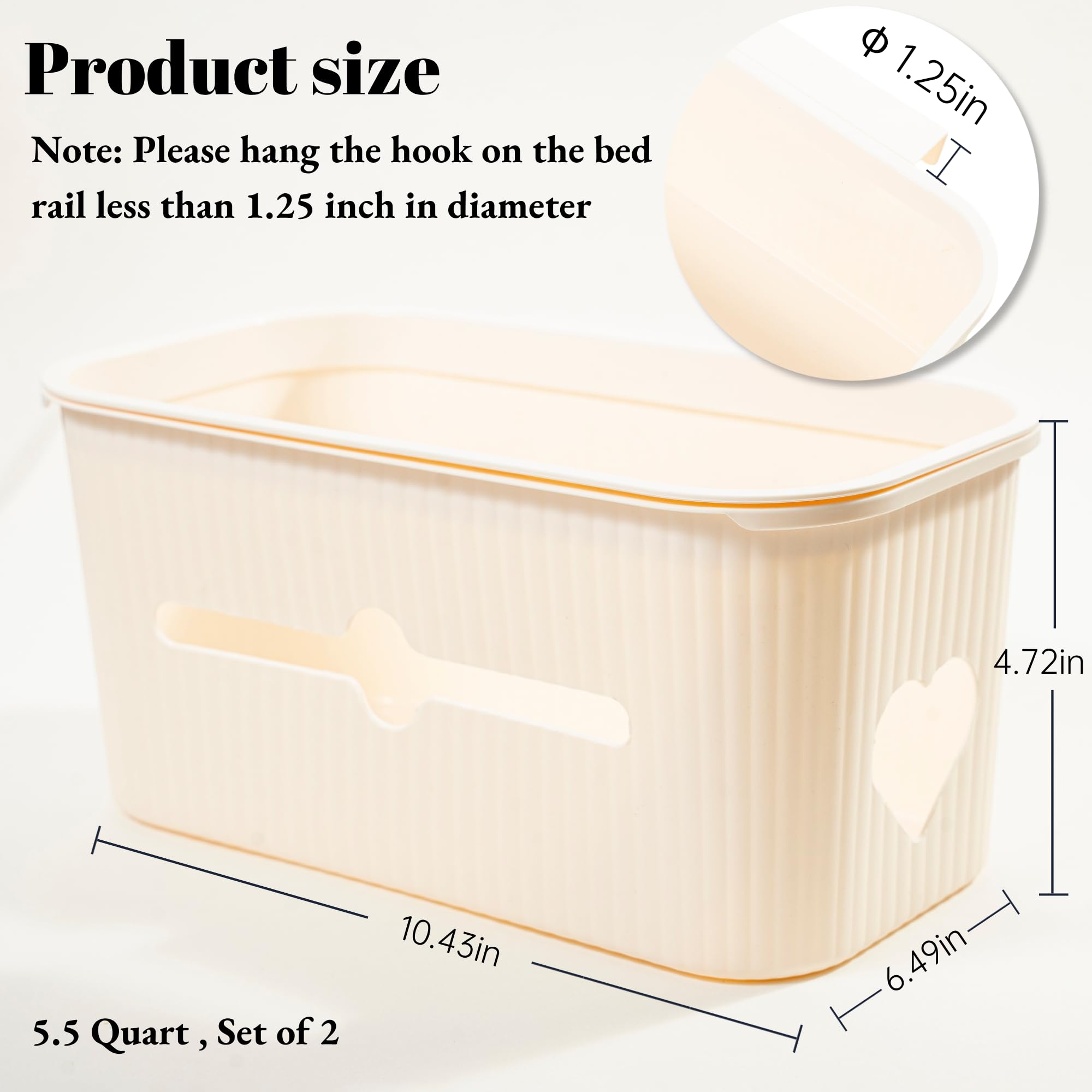 VIREYA Bedside Storage Box Bin Organizer Diaper Caddy Organizer for Kids Bed, Crib, Playard ,Playpen, Nursery Bedroom, Bathroom Essentials,for Books, Tissues, Cup & Snacks (Beige)