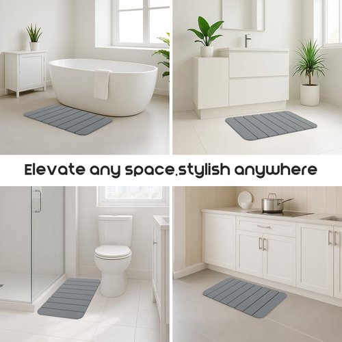 ArtyCozy Large Foldable Stone Bath Mat 28''×17'' with Non-Slip Rubber Base, Super Absorbent Quick Drying Diatomaceous Earth Mat for Bathroom, Easy to Store, Easy to Clean, Grey