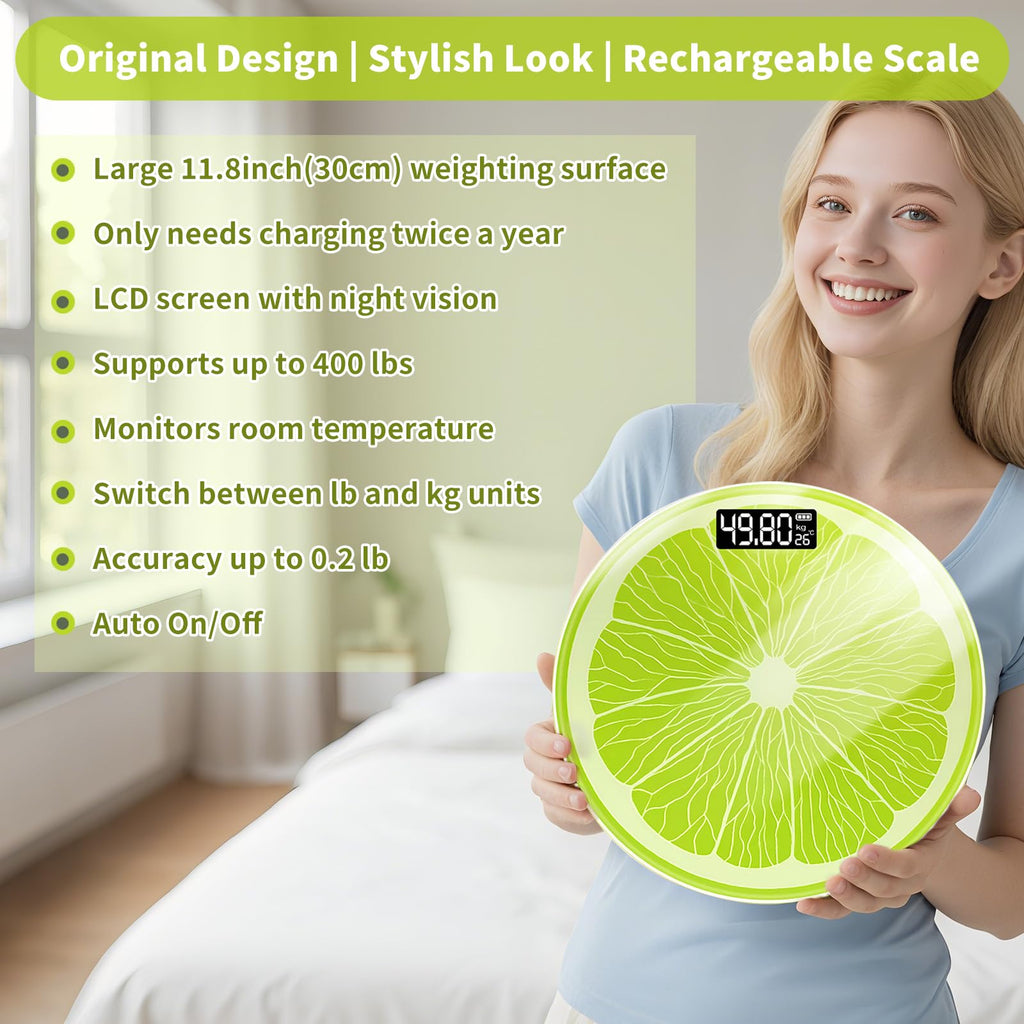 Rechargeable Bathroom Scale – Accurate Digital Weight Scale (±0.1 lb), 400 lbs Capacity, Large LED Display, No Batteries, Step-On Technology for Easy Home Use