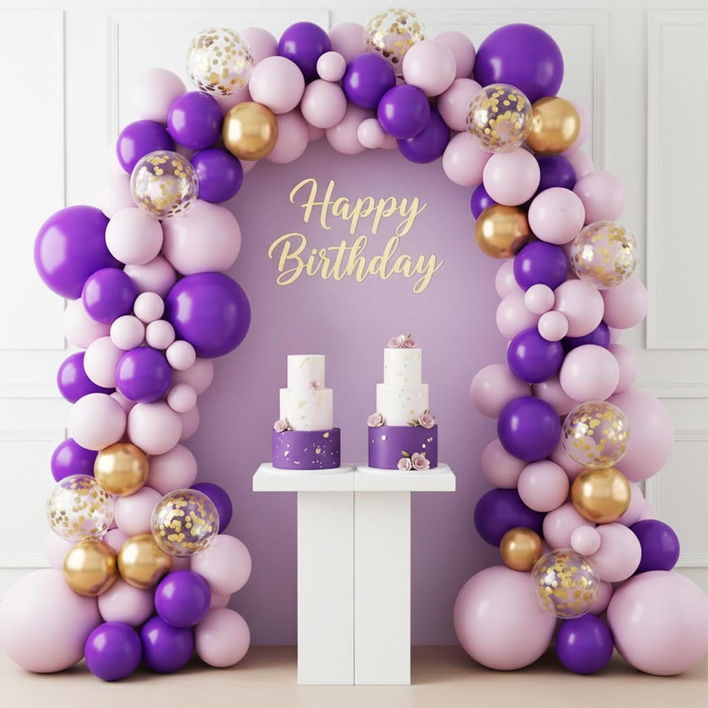 RUBFAC Dark Purple Balloons - 129-Piece Latex Balloon Garland Kit for Weddings & Parties | 5-12 Inch Sizes