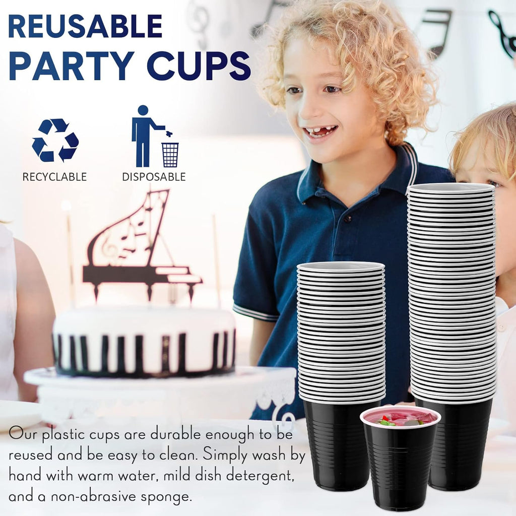 Zopeal 200 Pcs 18 oz Disposable Plastic Tumblers - Elegant Black Party Cups for Weddings & Events