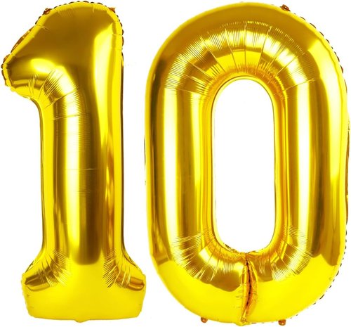 Gold Number Balloons - 40 Inch Foil Balloons for 10th Birthday Decorations | Perfect for Weddings & Anniversaries