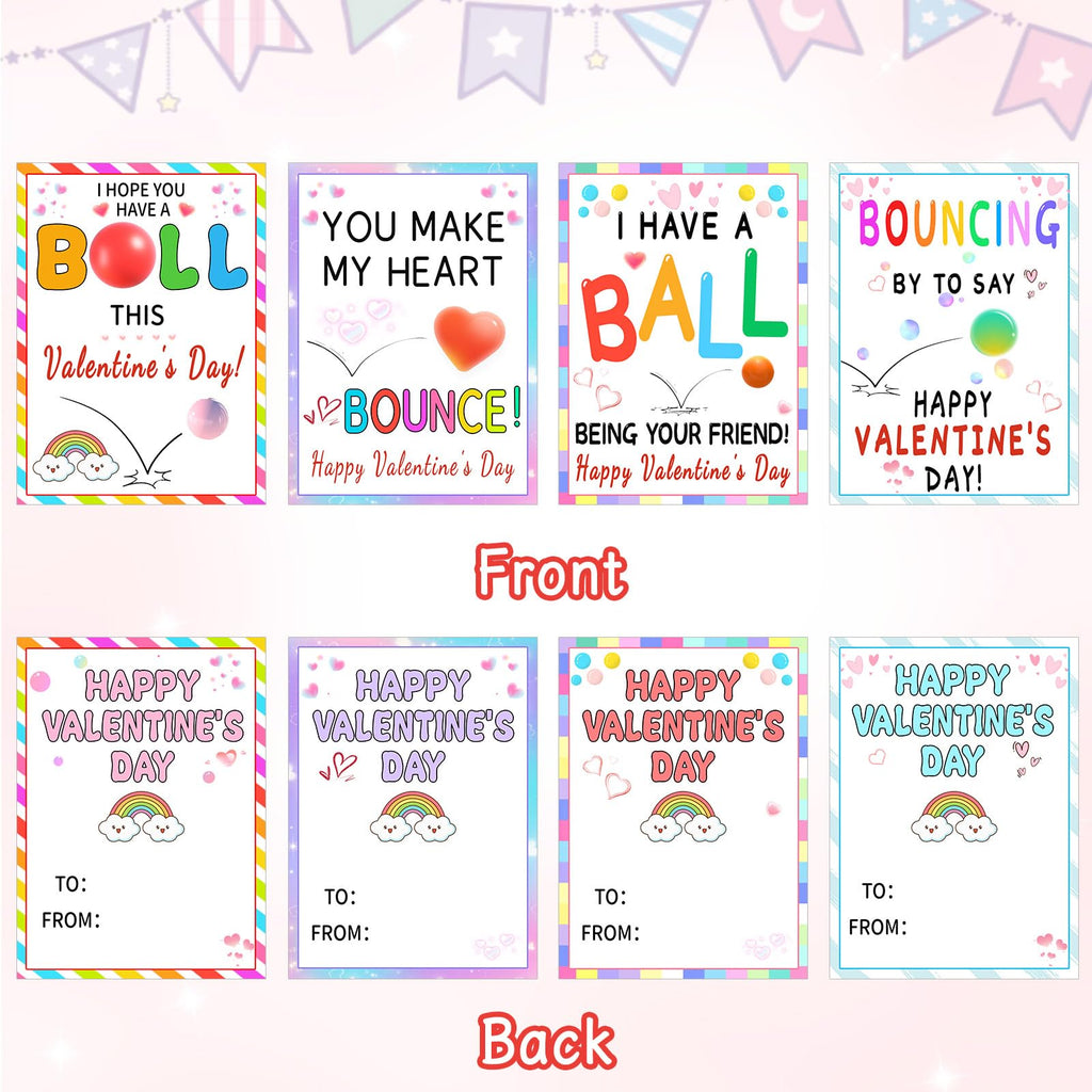 QYESQ Valentines Gifts for Kids - Valentines Day Cards for Kids School, 24 Pack Bouncy Balls, Fidget Toys Bulk, Valentine Exchange Party Favors Boys Girls Class Classroom Prize