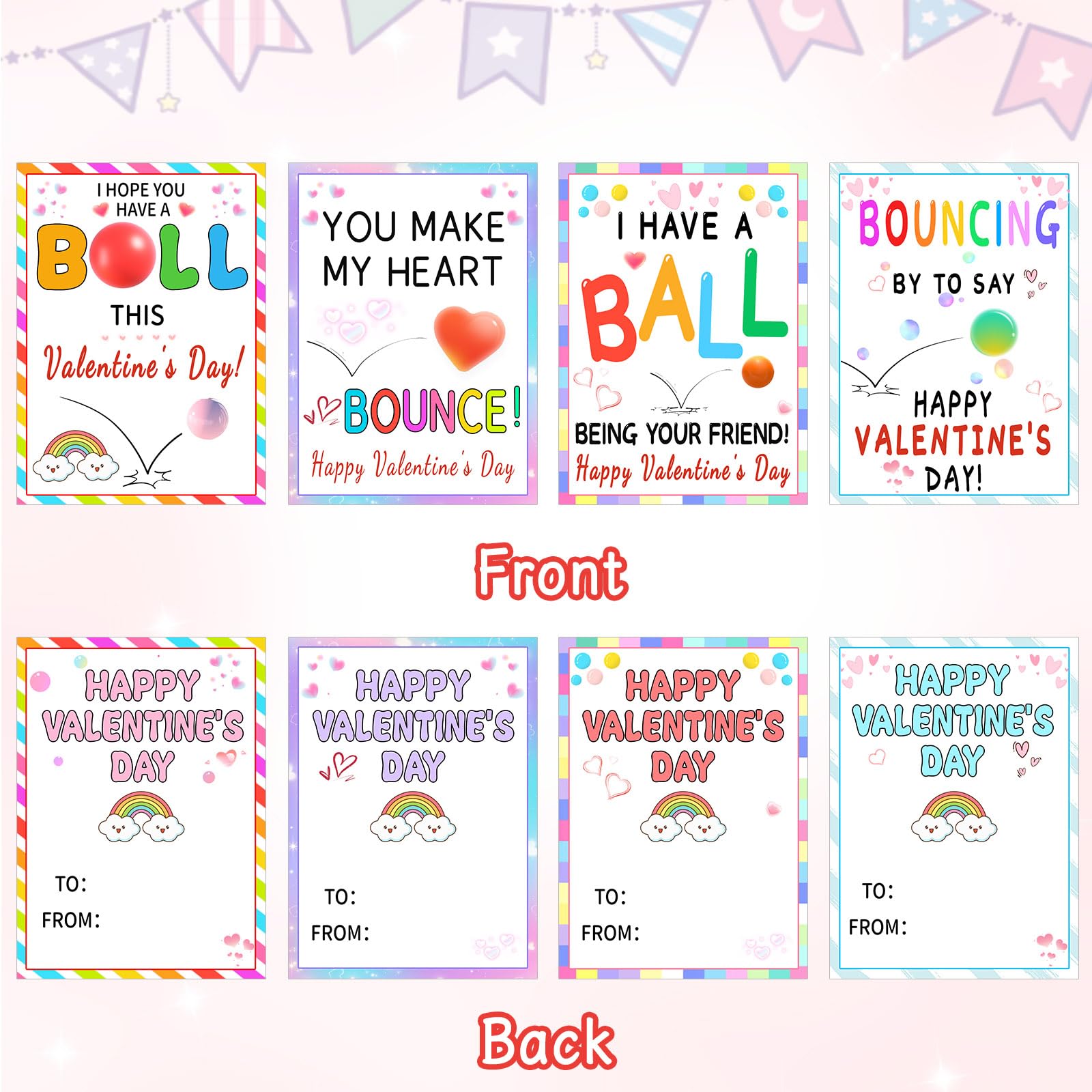 QYESQ Valentines Gifts for Kids - Valentines Day Cards for Kids School, 24 Pack Bouncy Balls, Fidget Toys Bulk, Valentine Exchange Party Favors Boys Girls Class Classroom Prize