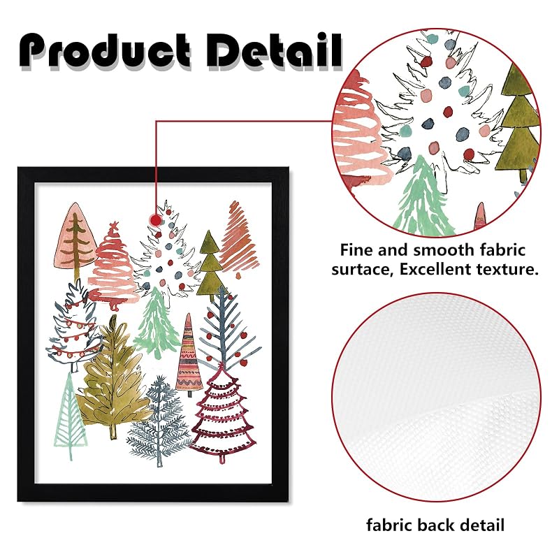 Whaline 8x10 Inch Christmas Framed Wall Art - Colorful Xmas Tree Canvas Print, Ready to Hang, Office & Home Decor (Variation: 10"L x 8"W)