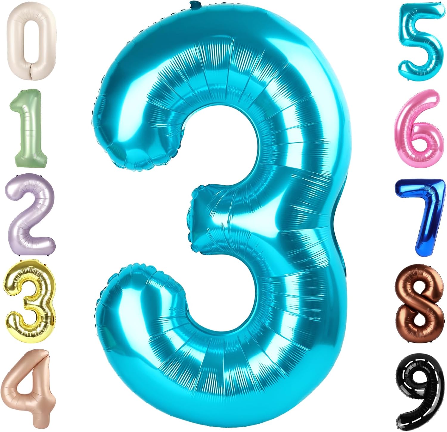 Numbers Balloon - 40 Inch Large Light Blue Balloon for Three Year Old Birthday Decor | Party Decorations