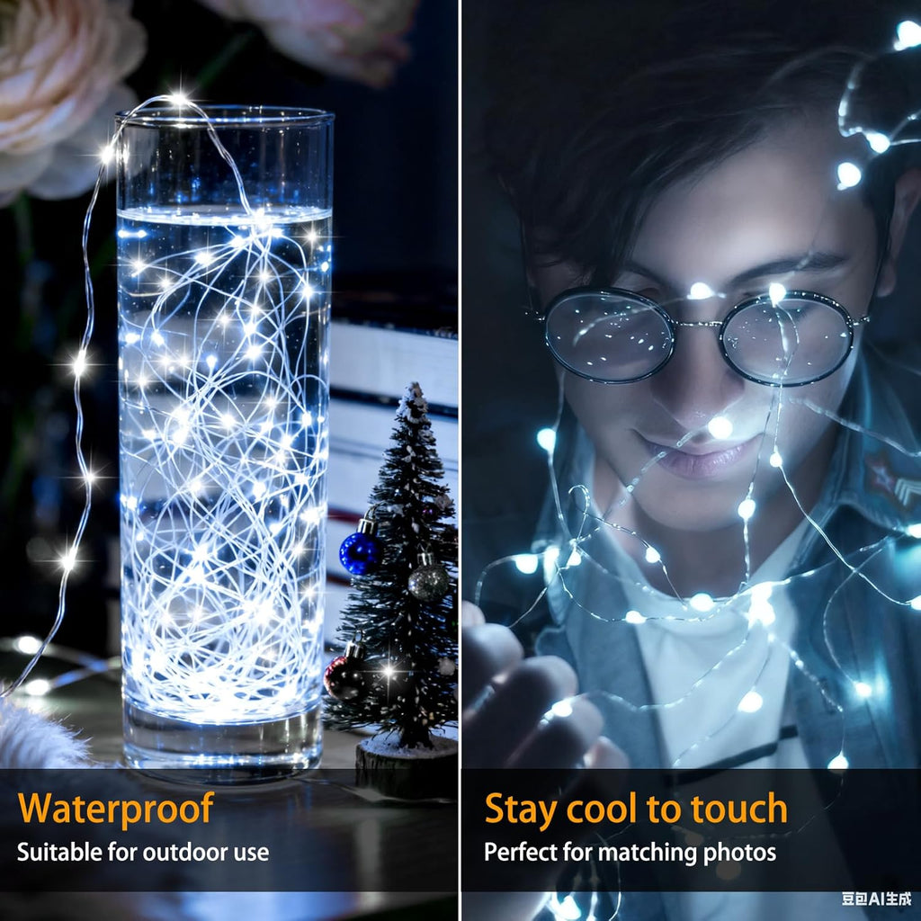 VOOKRY 30 LED Fairy Lights - 10 ft Battery Operated Mini Silver Wire for DIY Crafts & Weddings