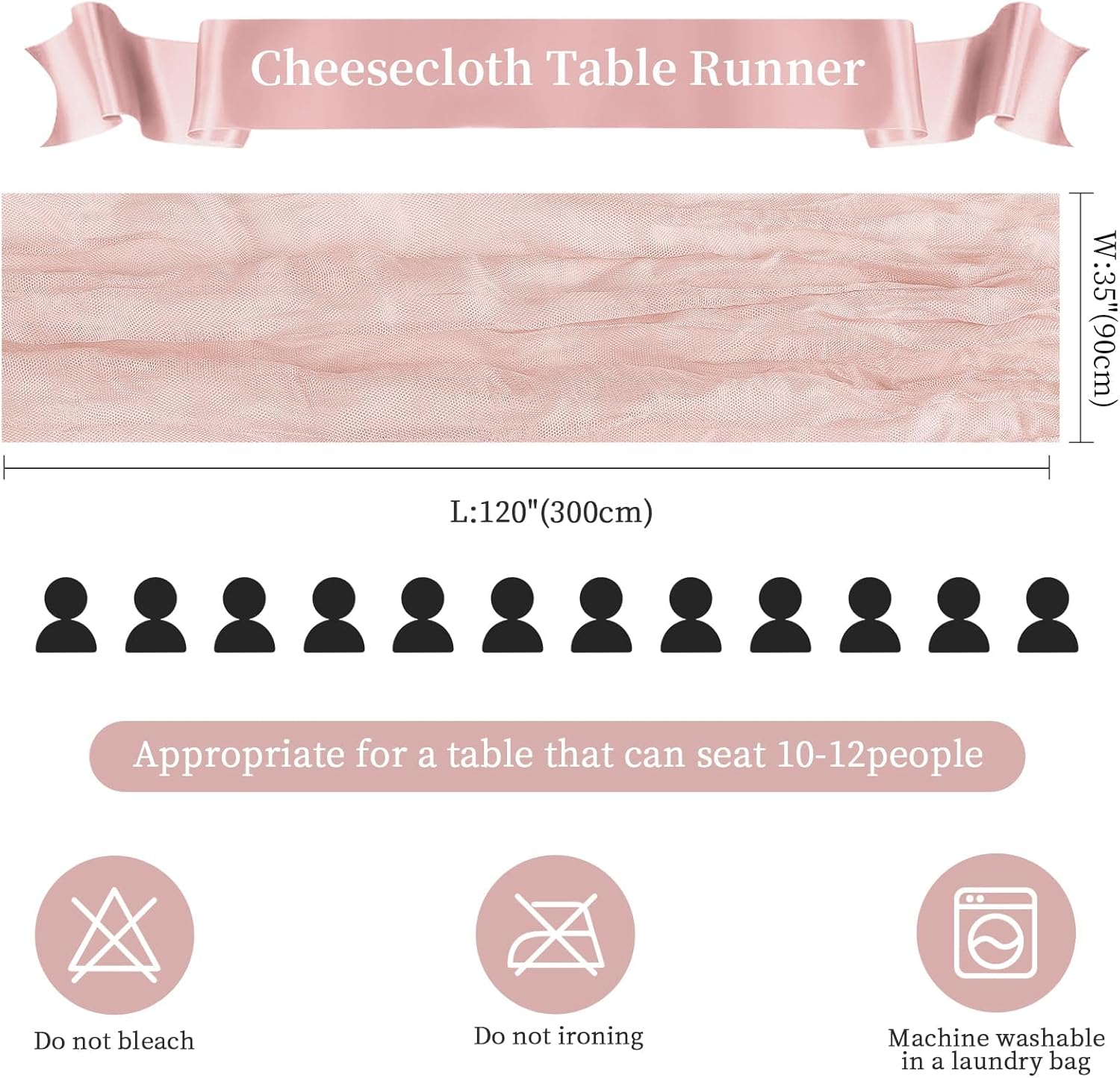 Skiennix Dusty Pink Cheesecloth Table Runner - 10FT Long Rustic Sheer Decor for Weddings & Events