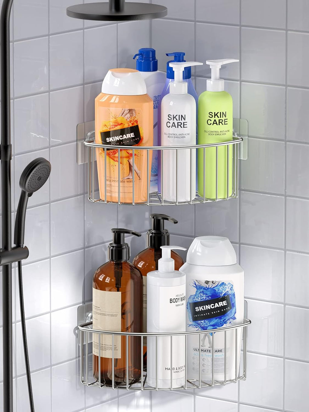 SMARTAKE Corner Shower Caddy - Deep Basket Design, Wall-Mounted Stainless Steel Organizer (Silver)
