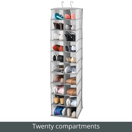 mDesign Soft Fabric Closet Organizer - Holds Shoes, Handbags, Clutches, Accessories - Large, 20 Shelf Over Rod Hanging Storage Unit - Gray