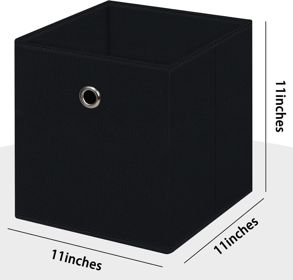 Skiennix Foldable Storage Cubes - 11 Inch Cloth Organizer Bins with Handles | Set of 3 Black Fabric Boxes