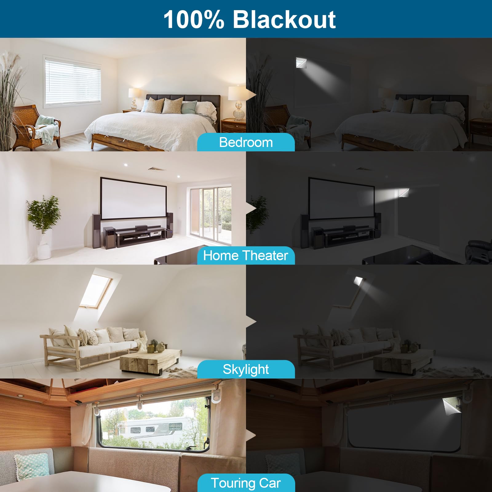 100% Blackout Curtains for Bedroom, Portable DIY Window Blinds, No Drill Window Shades & Blackout Blinds with Stickers & Tabs for Travel, Dorm Room, Media Room (Grey, 118" x 57")