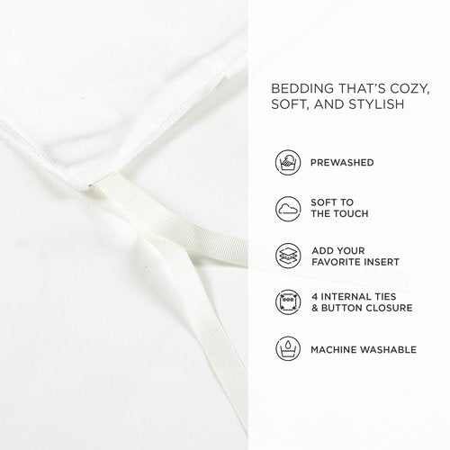 Lush Decor Hampton Double Flange Embroidered Contrast Edge Cotton Duvet Cover Set, 3 Piece Set, King, White & Black - Hotel Bedding Set - Black Trim - White Duvet Cover - Minimalist Decor