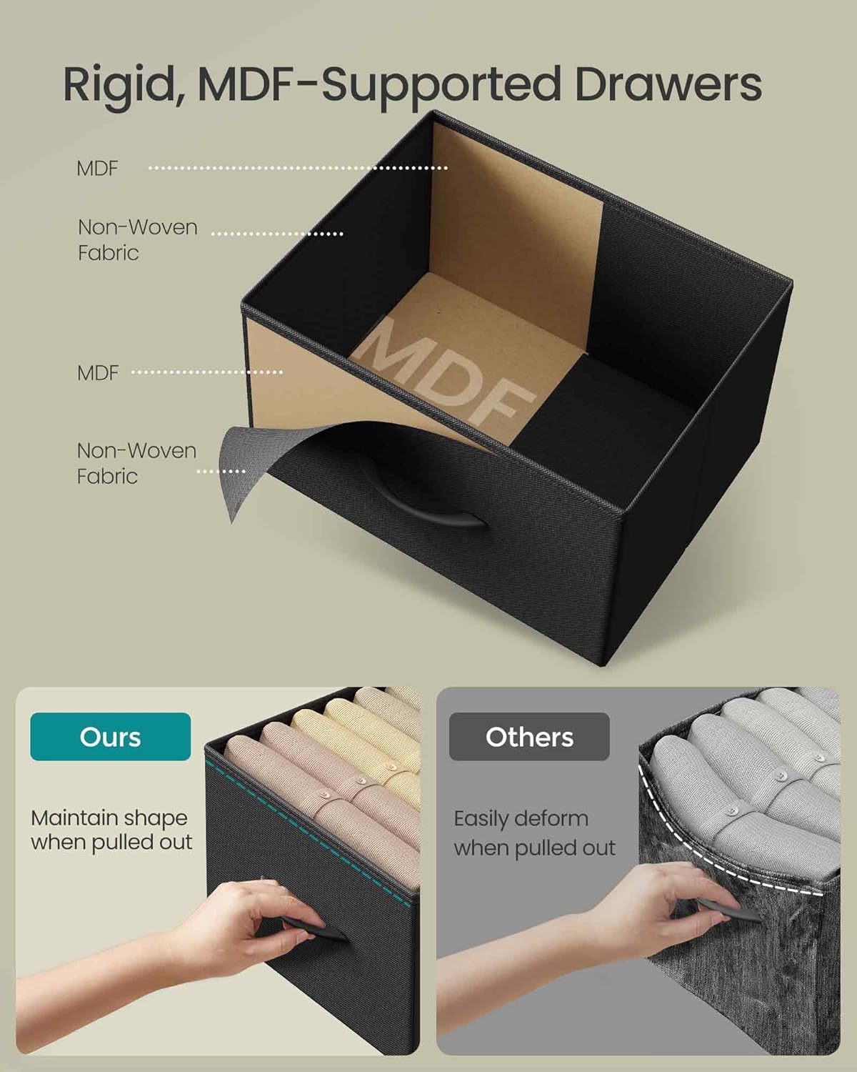 SONGMICS Dresser - Stylish Chest of Drawers with 3 Non-Woven Fabric Bins | Ink Black & Ebony Black
