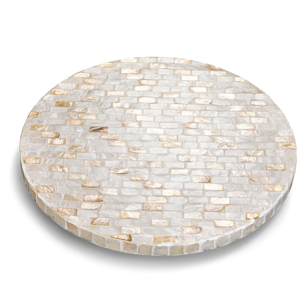 Reallnaive Mother of Pearl Lazy Susan for Table Turntable Organizer Wood Round Spinning Tray Rotating for Kitchen Cabinet Counter Spice Pantry 12 Inch (Marble Pattern)