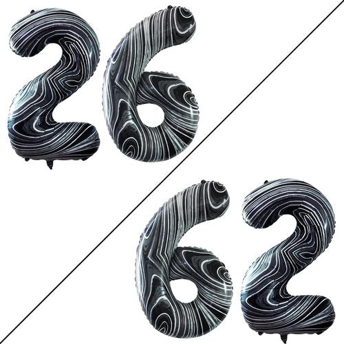 GOER Jumbo 26 Inch Number Balloons - Marble Black Foil Helium Decorations for 26th Birthday Party