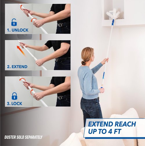 Unger Steel Telescopic Pole, Extend from 2’ to 4’, High Access Extendable Telescoping Poles for Home Cleaning, Clean and Dust Cabinets, Ceiling Fans, Picture Frames, Windowsills