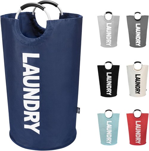 DOKEHOM X-Large Collapsible Laundry Basket Bag - 125L Capacity, Dark Blue Fabric, 7 Colors Available